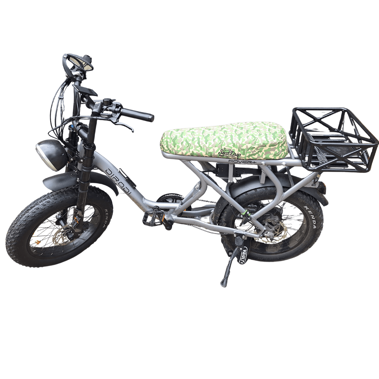 Camo Stealth DiroDi Rover, Stator, Ampd Bros & Fatboy seat cover with urban camouflage design, durable neoprene, and bum protection for discreet, comfy rides.