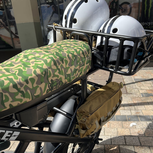 Camo Stealth DiroDi Rover, Stator, Ampd Bros & Fatboy seat cover with urban camouflage design, durable neoprene, and bum protection for discreet, comfy rides.