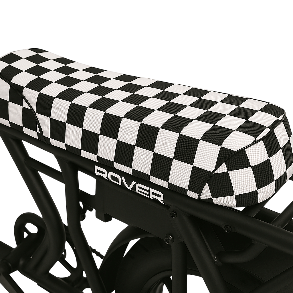 Mono checkered DiroDi Rover seat cover with sleek racing-inspired design, durable neoprene, and bum protection.