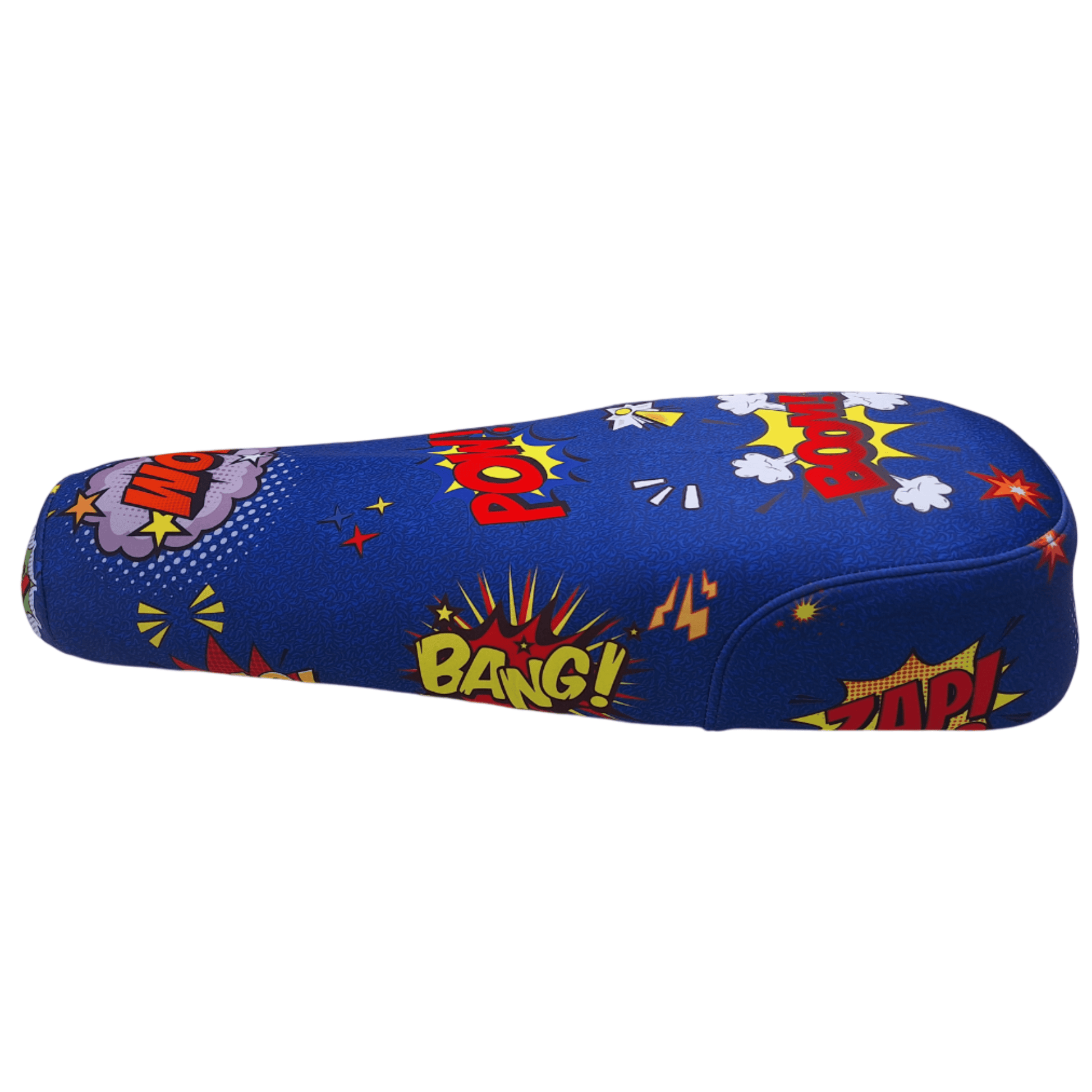 Comic Blast DiroDi Rover seat cover with vibrant comic-style graphics, soft neoprene, and bum protection for bold, comfy rides.