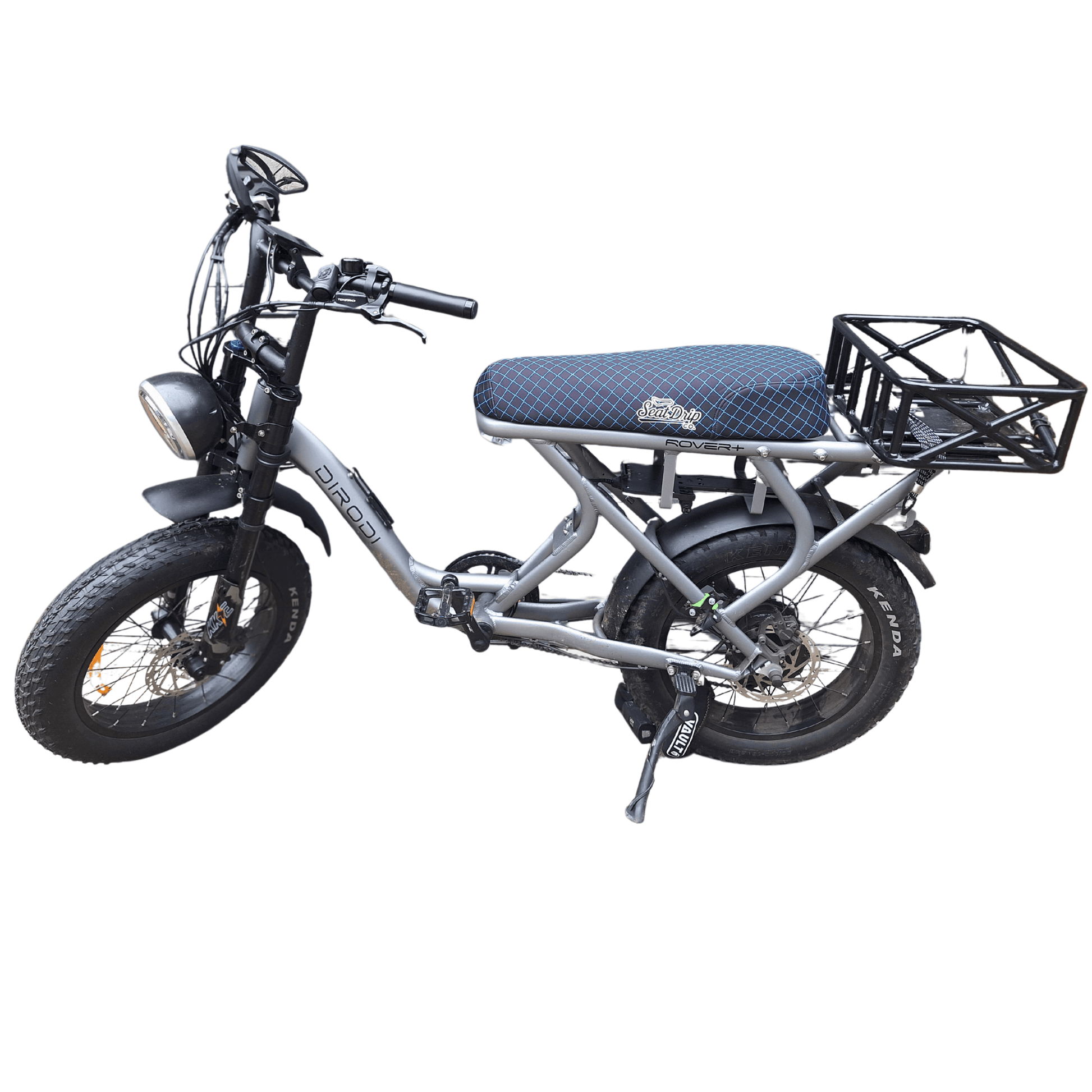 Diamond Aqua DiroDi Rover seat cover with stunning diamond pattern, soft neoprene, and bum protection for bold, comfy rides.