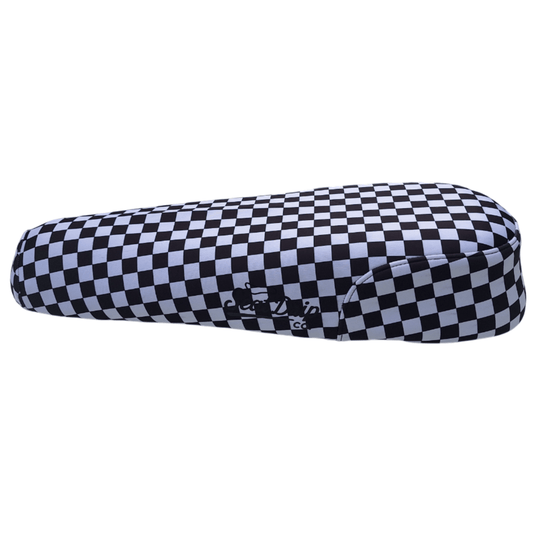 Mono checkered DiroDi Rover seat cover with sleek racing-inspired design, durable neoprene, and bum protection.